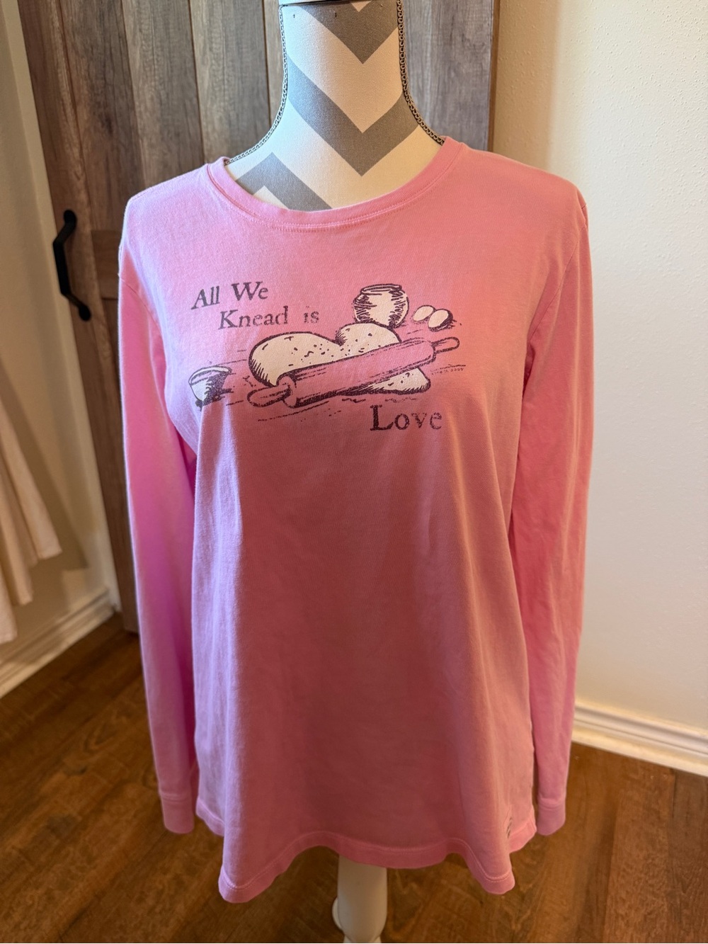Life Is Good pink bread maker long sleeve shirt All You Knead Is Love Large